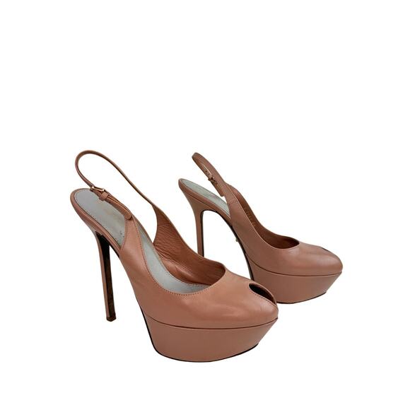 Sergio Rossi Beige Nude Keyhole Toe Sling Back Sandal Platform Heels 36 - Picture 1 of 10